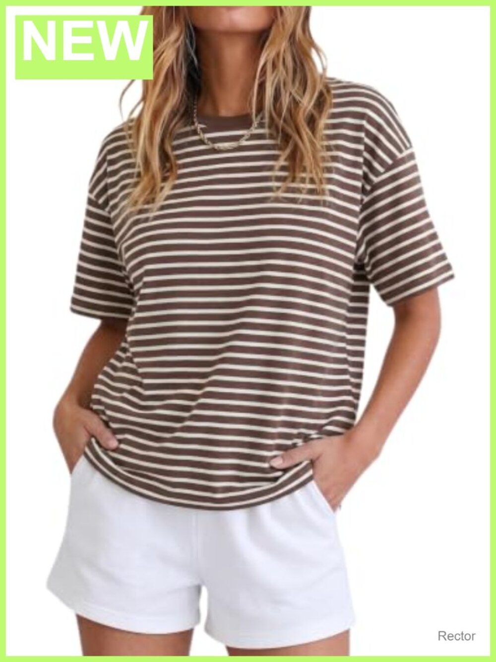 Women's Vintage Boxy Cropped Striped Tee Short Sleeve Loose Fit Casual Summer